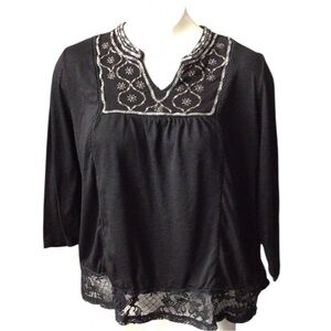 Knox Rose Black Boho Blouse with Embroidery size XL